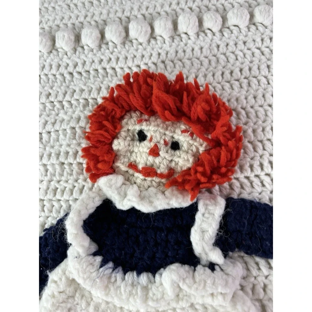 Hand Knitted Raggedy Ann & Andy Crib Blanket Afghan 3D 38